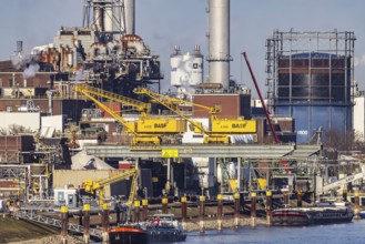 BASF factory site with chemical plants and chimneys. Baden aniline and soda factories. chemical