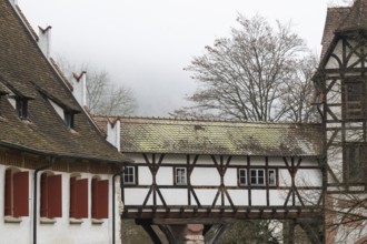 Fachwerk, Verbindungsgang, Protestant Seminary, Blaubeuren, Swabian Jura, Baden-Württemberg,