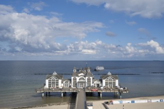 Restaurant on the pier, view from above, Sellin, Baltic resort, Rügen island, Mecklenburg-Western