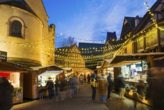 Christmas market, blue hour, Eguisheim, Haut-Rhin, Grand Est Region, Alsace, France