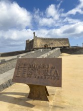 Castillo de San Gabriel fortress against blue sky with white clouds, Arrecife, Lanzarote, Canary