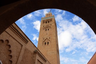 Koutoubia mosque with minaret, landmark of Marrakech, historic old town, Medina, UNESCO World