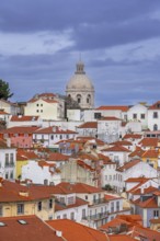 View over rooftops, apartments and the National Pantheon in Alfama, oldest neighborhood in the city