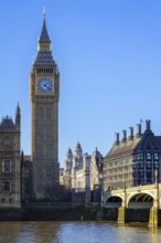 Westminster Bridge over River Thames and Elizabeth Tower, Big Ben, Great Bell of the Great Clock of
