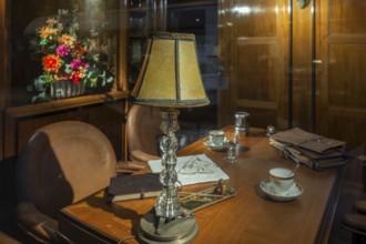 1930s interior of the Royal Belgian carriage at Train World, railway museum in Schaerbeek,