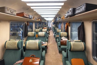 1974 TEE Mistral 69, first class compartment carriage, passenger railroad car at Train World,