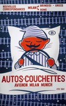 1961 vintage railway poster by Capouillard advertising Autos-Couchettes, long-distance overnight
