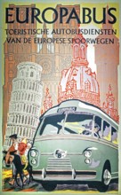 1961 vintage Europabus poster advertising long-distance bus transport by Union des Services