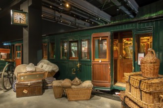 Old 1921 GCI passenger railroad car, passenger coach, carriage at Train World, railway museum in