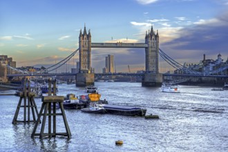 19th century Tower Bridge, neo-Gothic bascule / suspension bridge crossing the River Thames in the