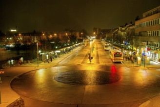 Night-time bus station, downtown Reutlingen, Baden-Württemberg, Germany, for editorial use only