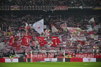 Fan block, fans, fan curve, flags, atmosphere, atmospheric Cannstatt curve VfB Stuttgart, MHPArena,
