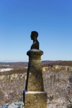 Wilhelm Hauff memorial, rocks above the Echaz Valley, monument from 1839, obelisk with bronze bust,