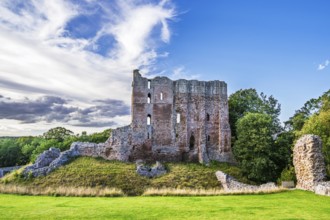 Ruins of Norham Castle and River Tweed, Norham, Northumberland, England, United Kingdom