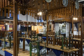 High chairs at the Hungarian stand shortly in front of the opening of Green Week at the exhibition