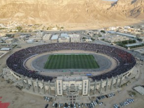 Aerial view of Seiyun Stadium, taken in Seiyun, Yemen on January 09, 2025, Hadhramaut, Seiyun,
