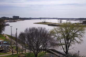 View of river and shore with city in background, Memphis, Mississippi, USA