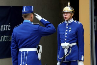 Changing of the guard at the Royal Palace in Stockholm with soldiers in uniform, Stockholm,