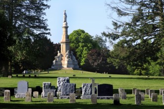 The national cemetery in Gettysburg with monument and well-maintained grounds, Gettysburg,