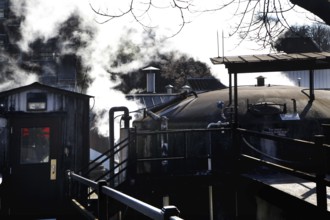 Exterior view of Jack Daniel's Distillery with smoking kettle, Lynchburg, Tennessee, USA