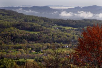Autumn mountain landscape with forests and fog along the Blue Ridge Parkway, zero