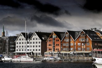 Wooden houses in the center of Tromsø on the waterfront, Tromsø, Troms, Norway