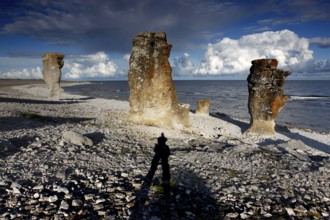 Shadows of a photographer on Raukar in Langhammars, Langhammars, Fårö, Sweden