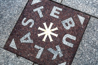 Stebuklas miracle tile in Vilnius Cathedral Square surrounded by paving stones, Vilnius, Vilnius