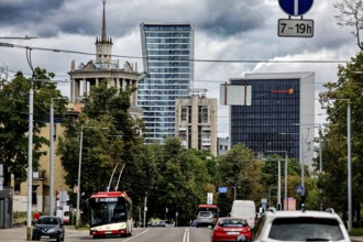 View of Vilnius financial and business center with modern buildings and transport, Vilnius, Vilnius