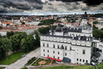 Palace of the Lithuanian Grand Dukes with a view of Vilnius and cloudy sky, Vilnius, Lithuania