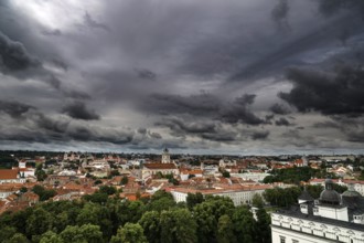 Dramatic sky over Old Vilnius with view from Gediminas Hill, Vilnius, Lithuania