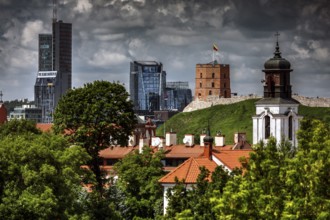 Panoramic view of the Gediminas Tower and Vilnius skyline from the observation deck, Vilnius,