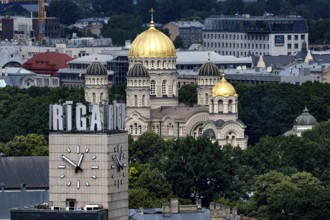 Panorama of Riga with view of Nativity Cathedral and other distinctive buildings, Riga, Latvia,