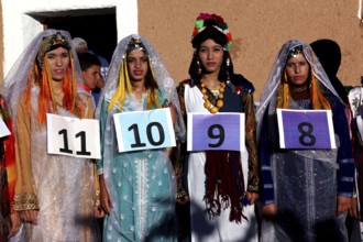 Group of woman in traditional dress at the Miss Election of the Fête des Roses, El Kelâa m'Gouna,