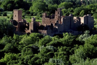 Lush green valley of roses with an impressive kasbah in El Kelâa m'Gouna, El Kelâa m'Gouna, Morocco