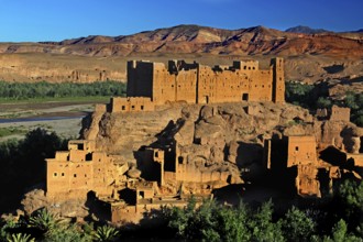 Historic kasbah in the Valley of Roses surrounded by impressive scenery, El Kelâa m'Gouna, Morocco
