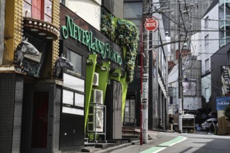 City street with buildings, green façade elements, Tokyo, zero, Japan