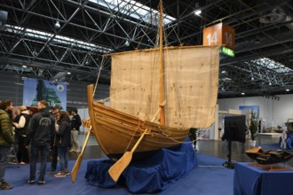 Press photo Replica of an ancient historic Roman merchant ship Bissula by the University of Trier