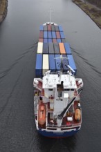 Aerial view, container ship AGUIMES in the Kiel Canal, NOK, Kiel Canal, Kielcanal,
