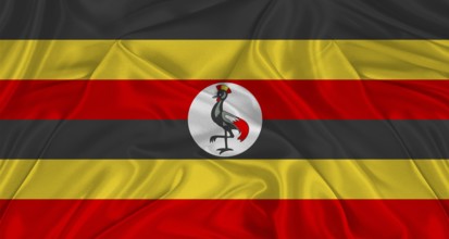 Ugandan flag with fabric texture. Realistic flag of Uganda waving, National flag