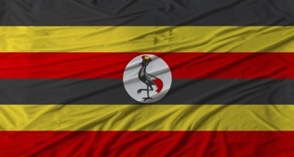 Ugandan flag waving. Flag of Uganda with cloth texture
