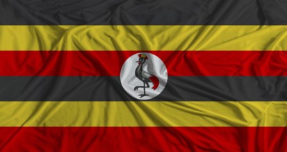 Uganda flag with fabric texture background. National flag of Uganda with cloth texture
