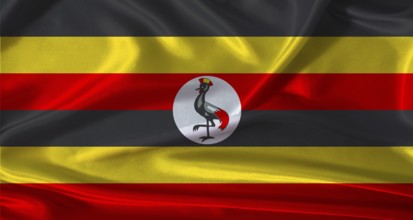 National flag of Uganda with cloth texture. Uganda flag with realistic texture background