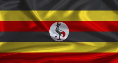 Uganda flag with cloth textured background. National flag of Uganda with realistic texture