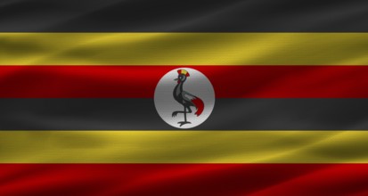 Ugandan flag with fabric texture. Realistic flag of Uganda waving