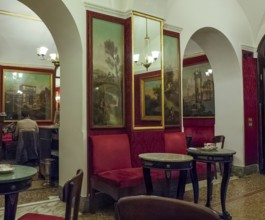 Interior view partial view of in Historic Ancient Antico Caffè Caffe Greco di Roma from 1760, Rome,