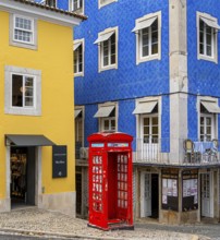 Red English telephone box, old town on Rue Padarias, Sintra, Lisbon, Portugal