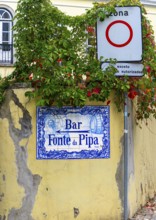 Blue tile sign for Fonte Pipa Bar in Sintra, Lisbon, Portugal