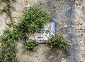 Sign on a wall, Miradouro, Portuguese name for a location, Cascai, Portugal