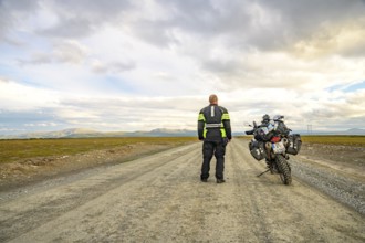Falkvålen, Bruksvallarna, Jämtland, Sweden, rear view of a rider with a BMW G 650 GS Sertao enduro
